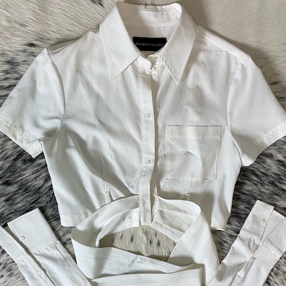 BRANDON MAXWELL COTTON & SILK CROPPED WRAP TOP 4
